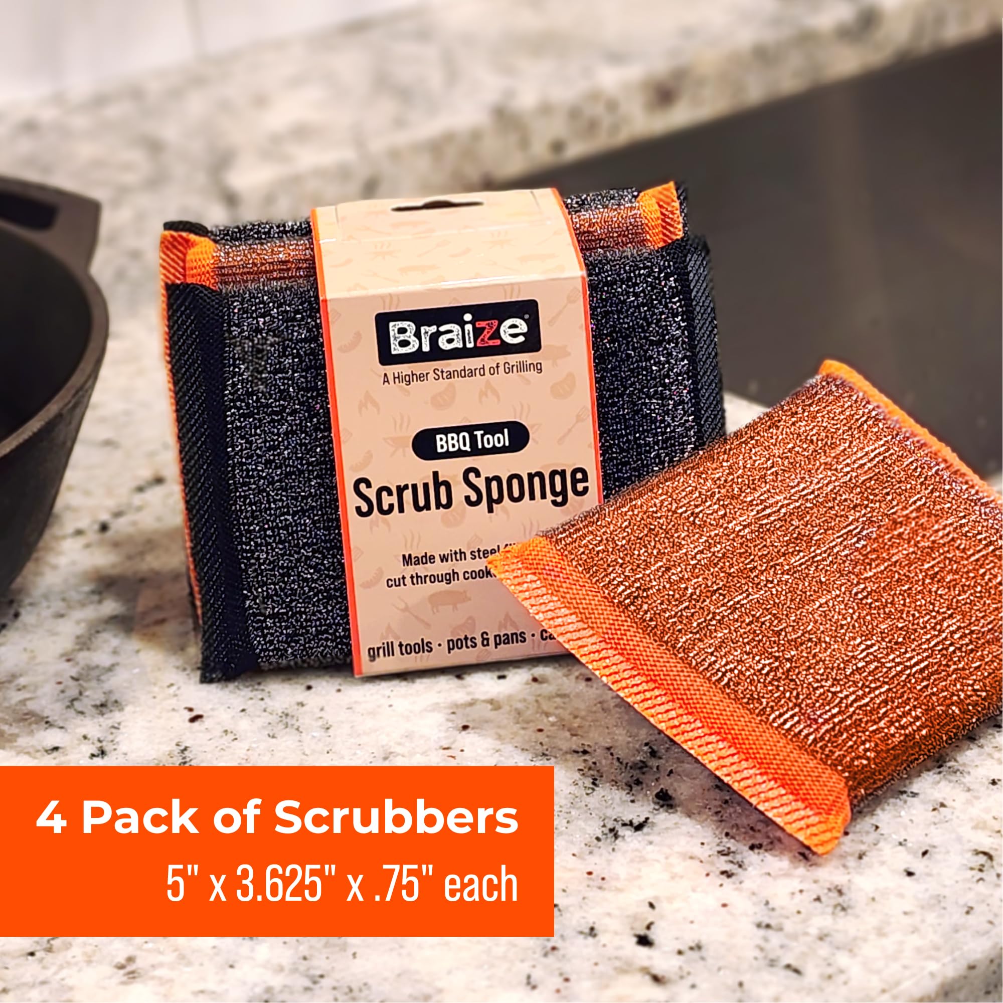 Heavy-Duty Steel Wool Scrubber Sponges 4 Pack – Stainless Steel Cleaning Pads for Dishes, Pots, Pans, Grills & Ovens – Durable Multi-Surface Kitchen Scrubbing Tools for Tough Grease & Burnt Food