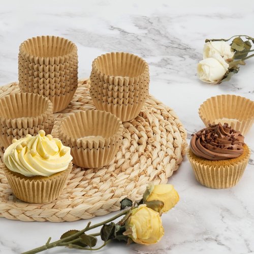 LotFancy 200pcs Heavy-Duty Natural Cupcake Liners - Grease-Resistant Muffin Baking Cups