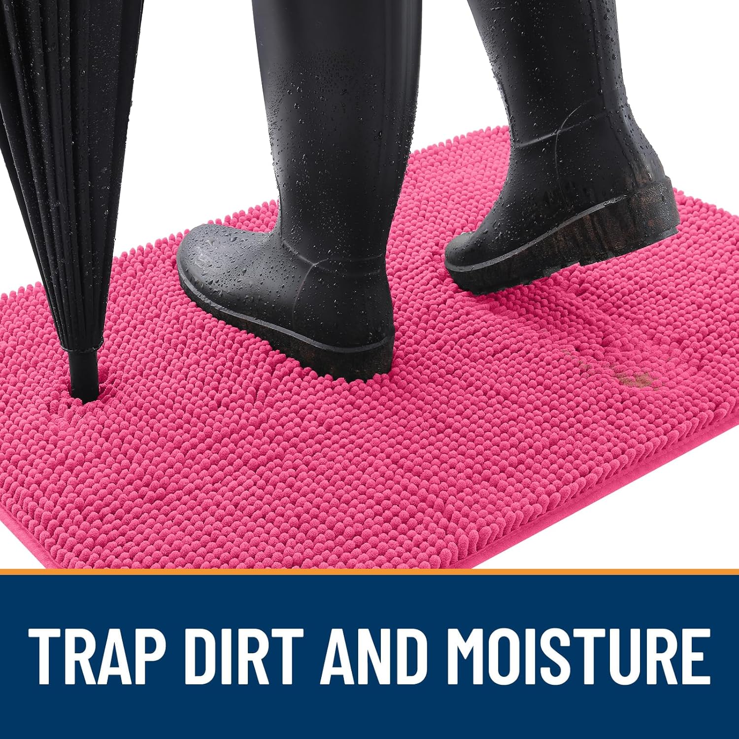 OLANLY Dog Door Mat - Absorbent Non-Slip Chenille Mat for Muddy Paws | 50x30, Quick Dry, Hot Pink