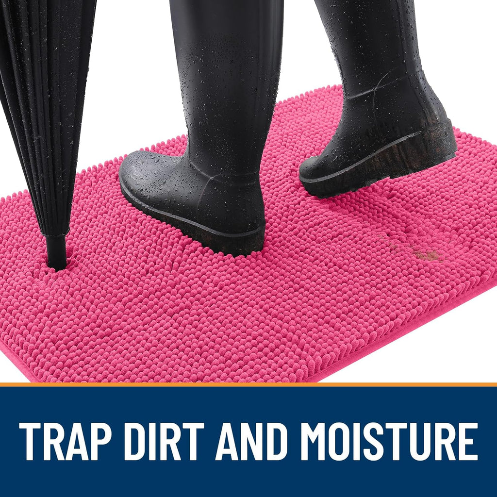 OLANLY Dog Door Mat - Absorbent Non-Slip Washable Doormat for Muddy Paws | 47x24 Hot Pink