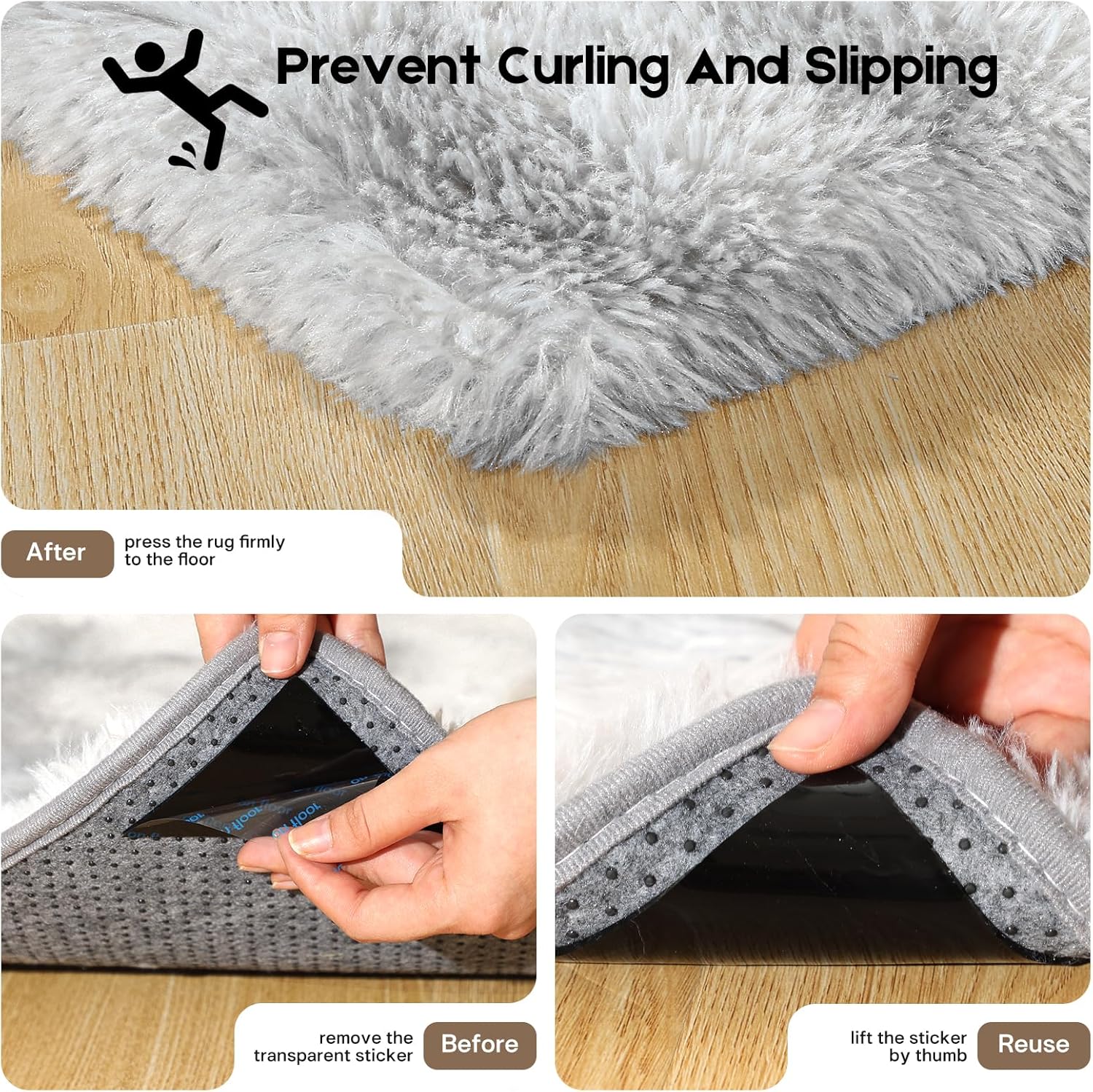 Skiennix Tie-Dyed Grey Area Rug - Soft Fluffy Shag Carpet for Kids' Rooms | 2ft x 3ft with Non-Slip Stickers