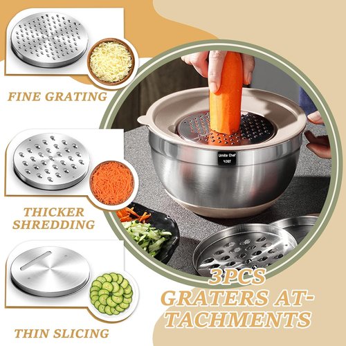 **Regine Switzerland Mixing Bowls Set - 26PCS Stainless Steel with Airtight Lids & Grater Attachments | Non-Slip Bottoms**