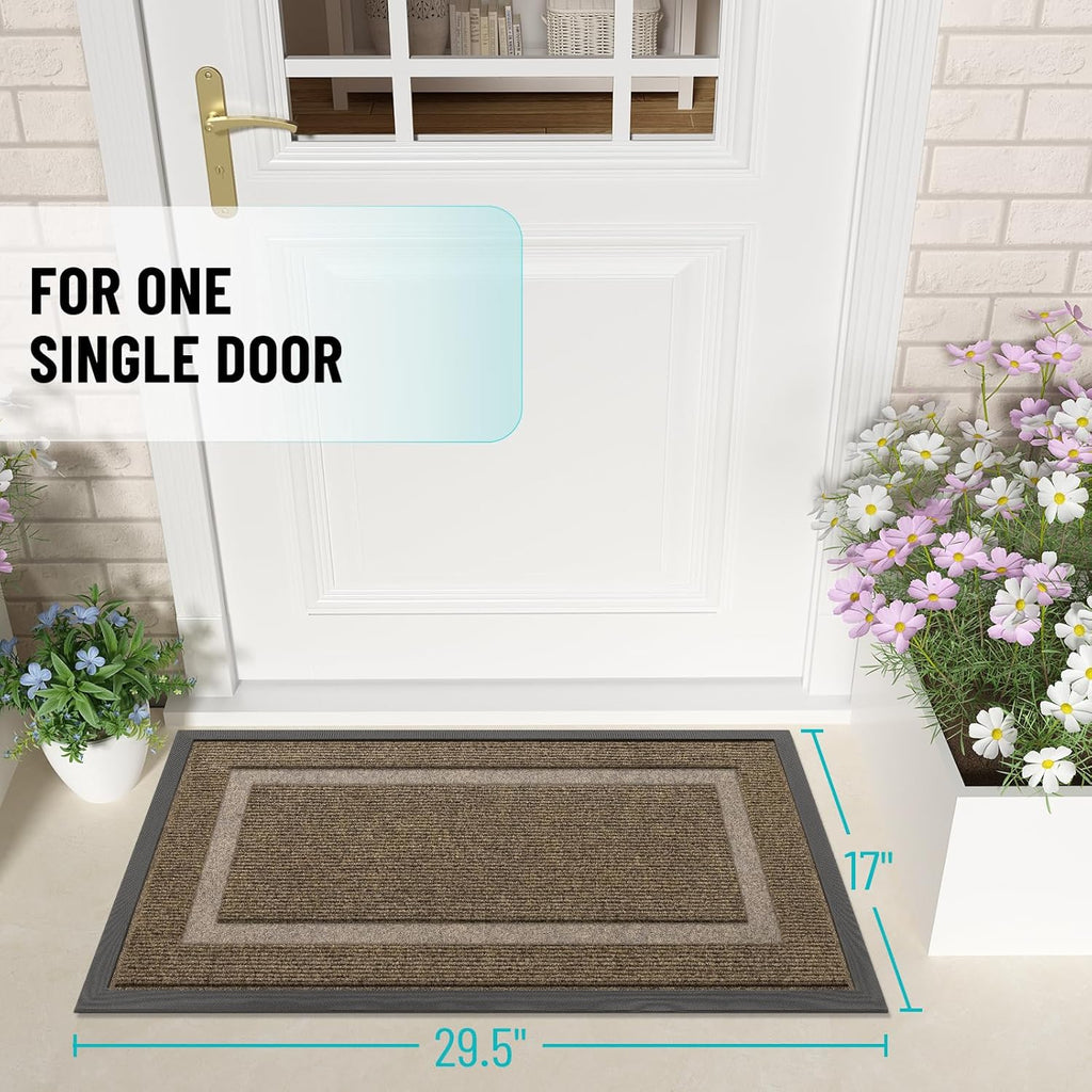OLANLY Waterproof Front Door Mat - All-Season, Sturdy Natural Rubber, Easy Clean | 29.5x17, Brown