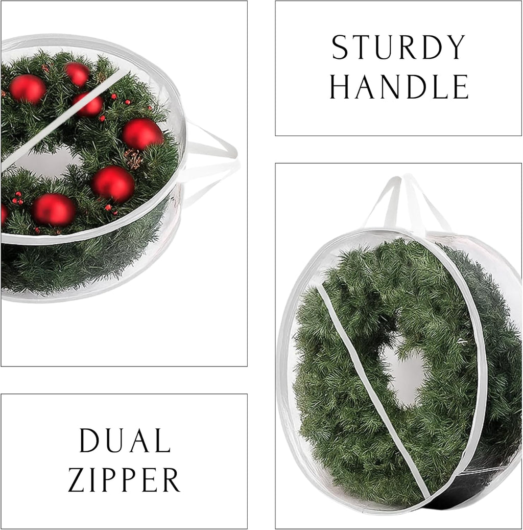 ProPik Christmas Wreath Storage Bag - Waterproof 4-Pack Clear Container for Holiday Wreaths | 24-Inch PVC
