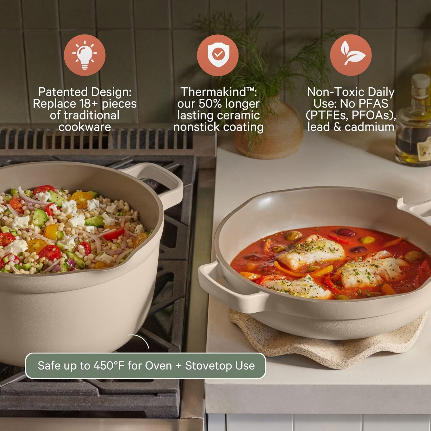 Our Place Cookware Duo - 7-Piece Ceramic Cookware Set | 10.5" Always Pan 2.0 & 5.5 Qt Perfect Pot | Induction & Oven Safe to 450°F | Nonstick, Non-Toxic | Blue Salt