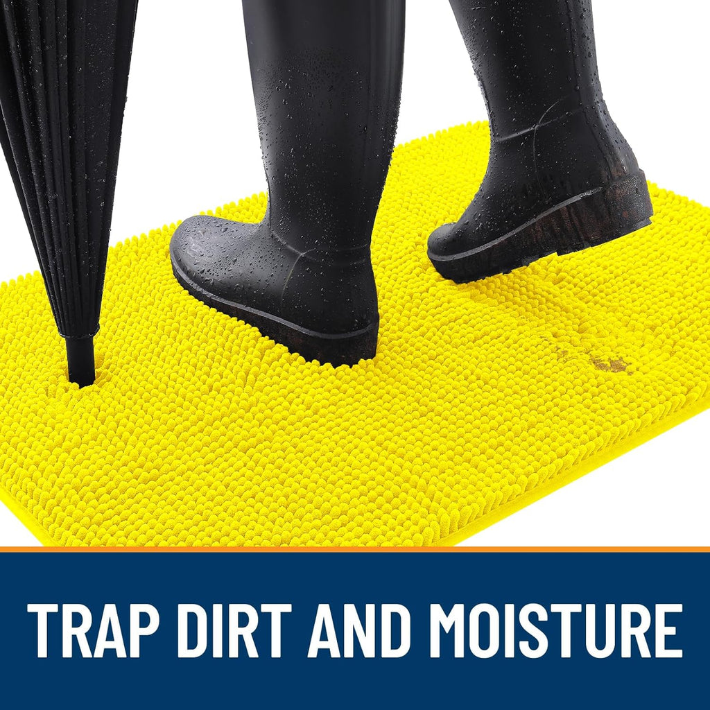 OLANLY Dog Door Mat - Absorbent Non-Slip Mud Mat for Muddy Paws | Quick Dry Chenille 44x24, Lemon Yellow