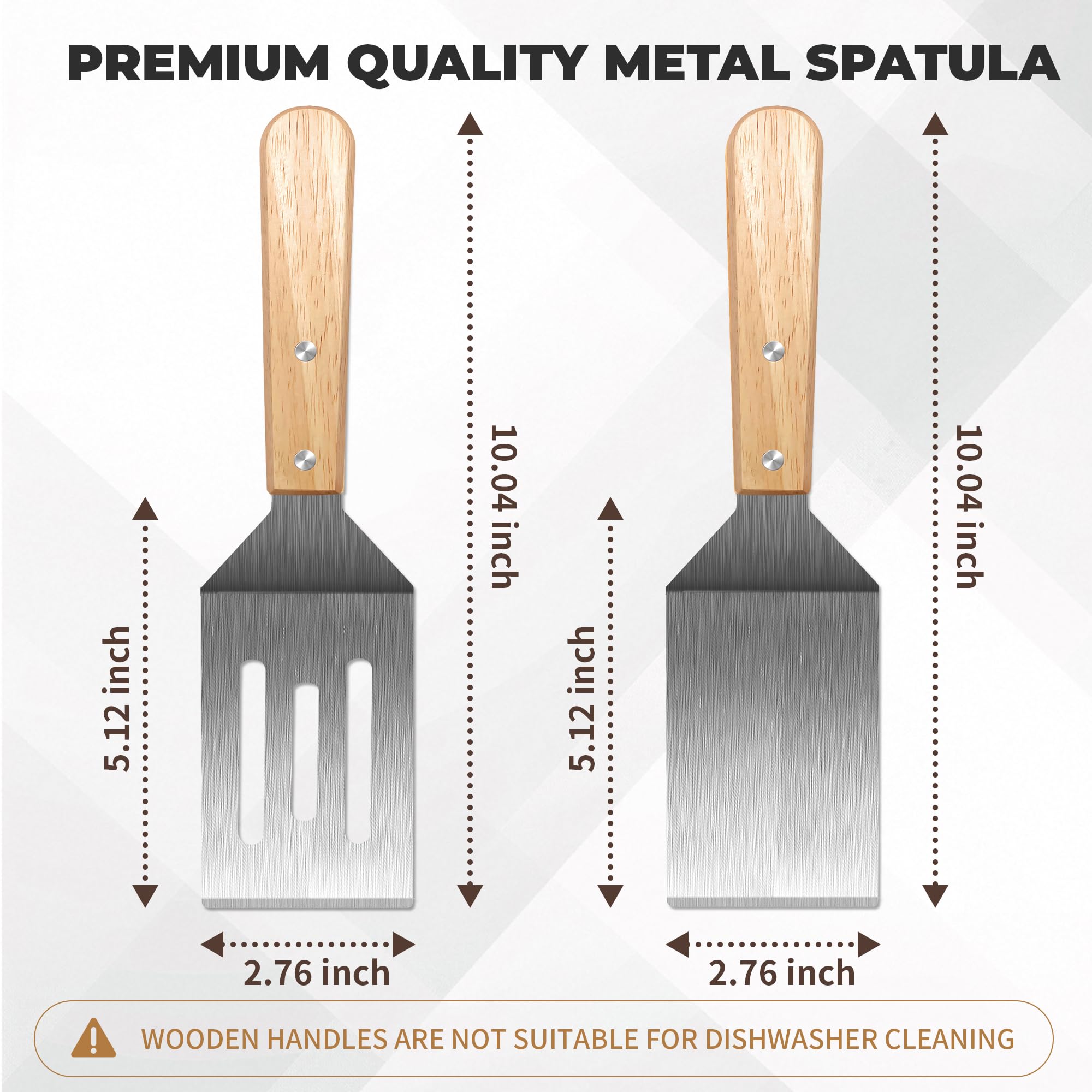 Stainless Steel Spatula Set, Metal Spatula for Cast Iron Skillet, Metal Spatulas for Kitchen Use with Wooden Handle, Ideal for Frying Steak, Pancake, Cookie, Burger, Brownie or Desserts