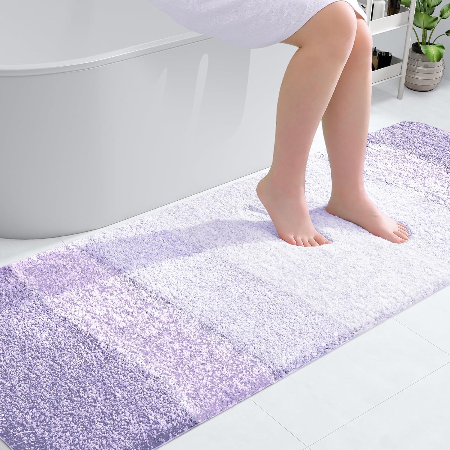 OLANLY Bathroom Runner Rug - Extra Soft Microfiber Mat 70x24 | Quick Dry & Washable, Light Purple