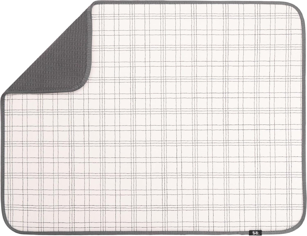 S&T INC. XL Dish Drying Mat - Absorbent Microfiber Kitchen Counter Pad | 18” x 24” Stitched Plaid