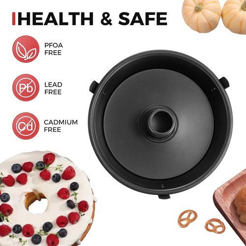 HONGBAKE 10-Inch Angel Food Cake Pan - Nonstick Removable Bottom, Heavy Duty Chiffon Mold, Dark Grey
