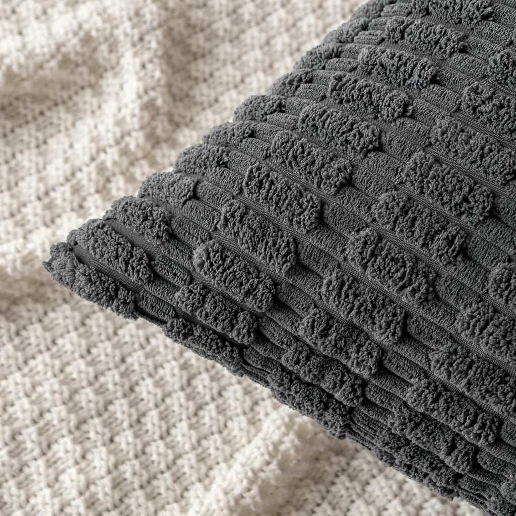 MIULEE Corduroy Throw Pillow Covers - Soft Boho Striped Design | 18x18 Inch Dark Grey Decor for Sofa & Bed