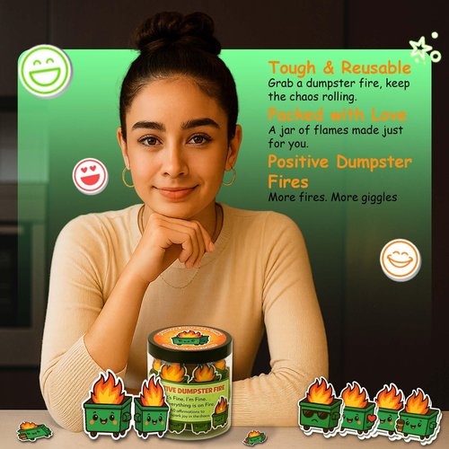 HUSHVIEUS 60 Positive Dumpster Fire Cards Jar, Emotional Dumpster Fire Desk Accessories, Affirmation Cards for Women, Teens Girl, Coworker, Dumpster Fire Zen Garden, Womens Birthday Gifts Unique