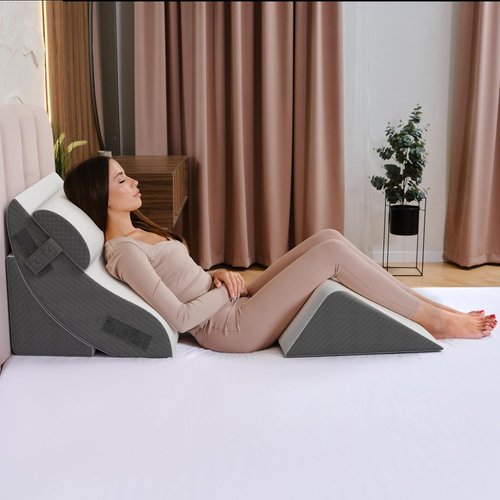 Kolbs Orthopedic Bed Wedge Pillow Set - 4-Piece Plush Velvet Cover for Surgery Recovery & Sleep Apnea Relief