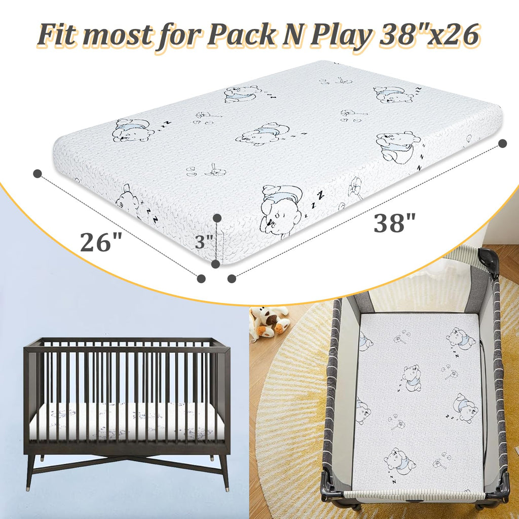 ESJAYING Pack and Play Mattress, 38"x26" Dual-Sided Baby Mattress for Pack n Play with Ultra-Soft Jacquard Cover, Breathable Gel Memory Foam Pack N Play Mattresses Pad for Baby Toddler