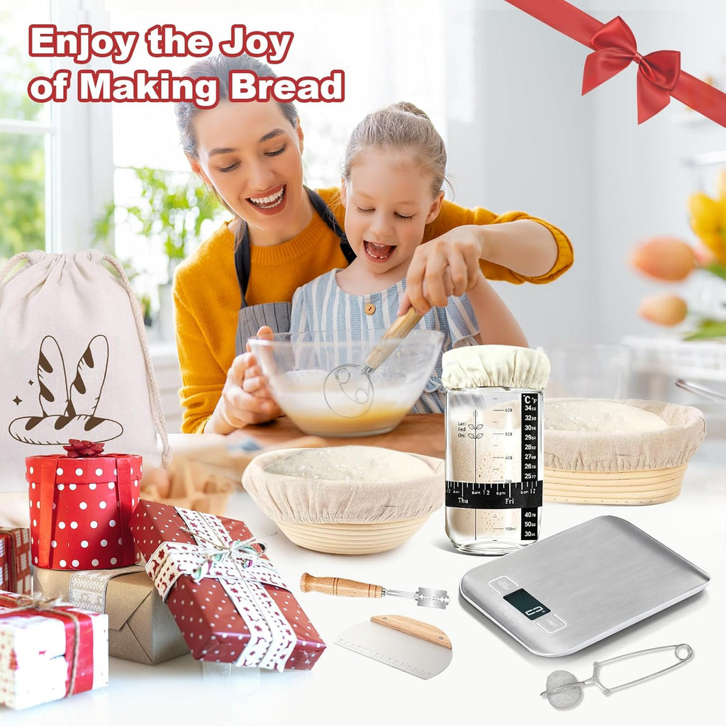 Skiennix Sourdough Starter Kit - Complete Baking Supplies with Scale, Glass Jar & Proofing Basket | Perfect Gift for Beginners