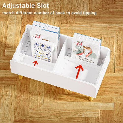 GRANTLEY Montessori Kids Bookshelf for Toddler - Wooden Book Shelf with Toy Storage for Kids Rooms, Floor Book Case for Nursery with Dividers（White）