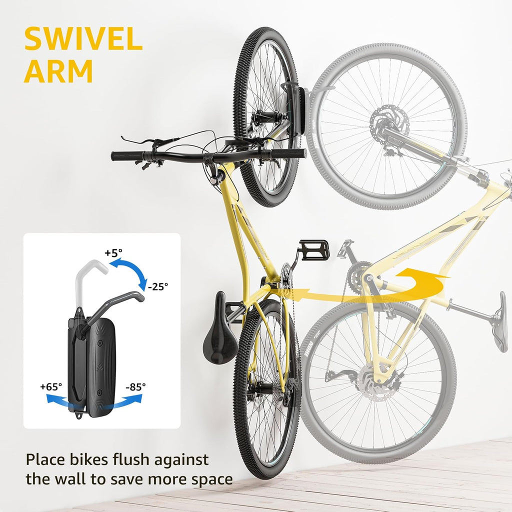 monTEK Swivel Bike Wall Mount - Space-Saving Vertical Bike Rack for Garage | 4 Pack, Holds 66 lbs, Easy Install