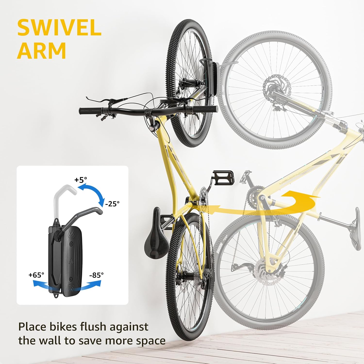monTEK Swivel Bike Wall Mount - Space-Saving Vertical Bike Rack | Sturdy 66 lbs Capacity, Easy Installation