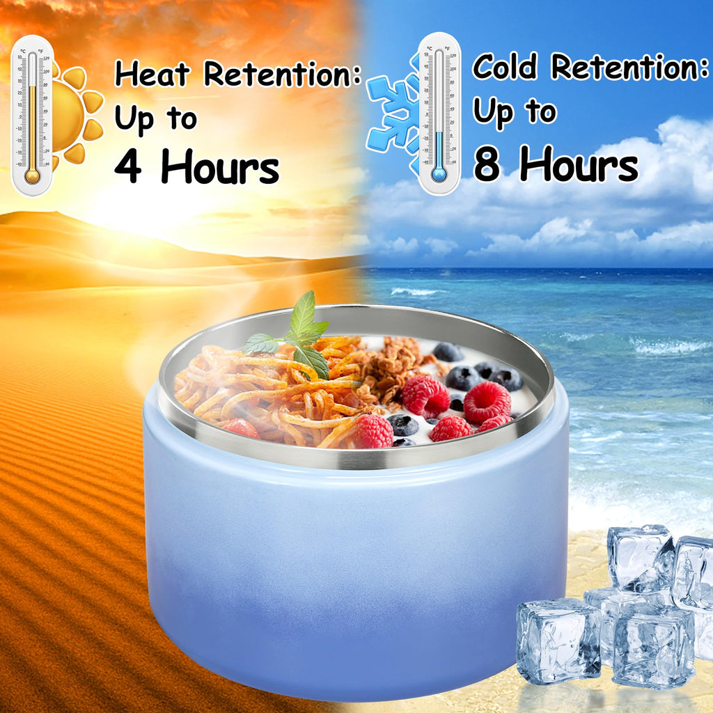 Pawtong 12oz Insulated Vacuum Food Jar with Buckle Lid Wide Mouth Soup Thermo for Hot Food Kids Leakproof Stainless Steel Lunch Container (Gradient Blue, 12OZ)