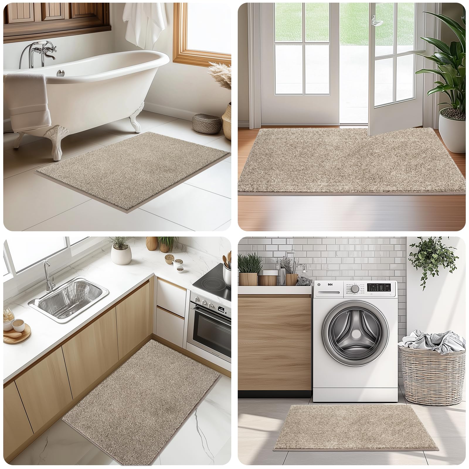 DOMUSTEX Washable Kitchen Rug 24" x 82" / 60cm x 210cm, Non Slip Kitchen Mat for Floor, Absorbent Indoor Entryway Runner Rug for Hallway, Laundry, Bathroom, Bedroom (Roll Packing)
