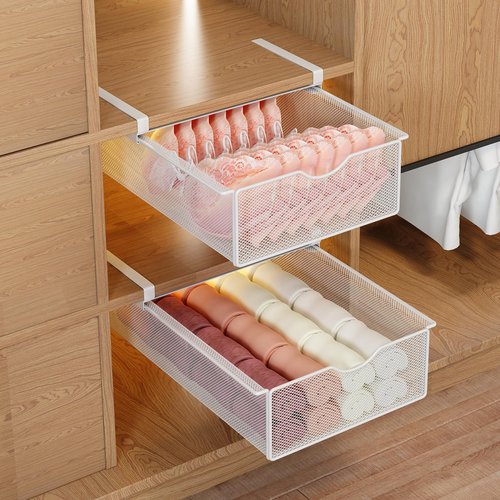 WOCHUANGSI 2 Pack Closet Pull-Out Baskets Bra Underwear and Sock Organizer for Drawer Women College Dorm Room Essentials (White)