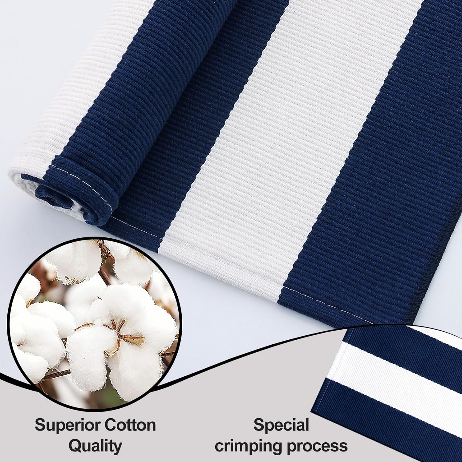 OLANLY Striped Rug - Navy & White Washable Cotton Doormat | 2'4" x 3'7" for Indoor & Outdoor Use