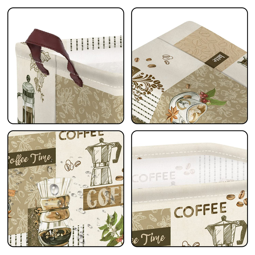 Clastyle Large Breaktime Coffee Theme Storage Basket Coffee Bean Cup Snack Kitchen Storage Bin Rectangle Brown Basket for Clothes Toy Book