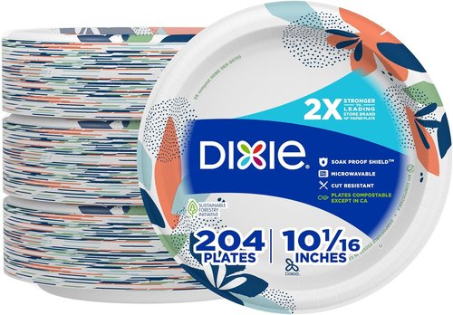 Dixie Large Paper Plates - 10 Inch, 204 Count | 2X Stronger, Microwave-Safe & Soak-Proof Disposable Dinnerware