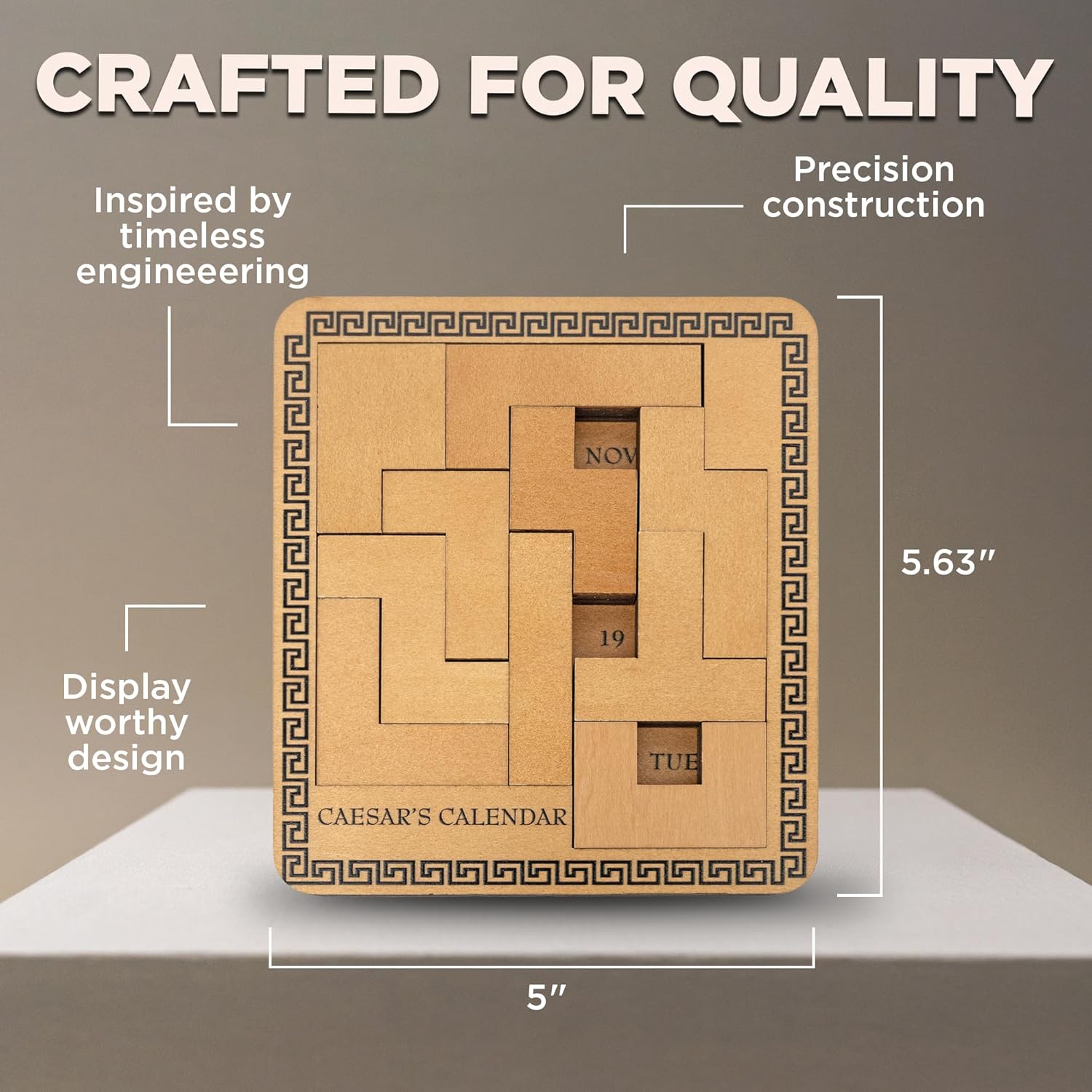 Project Genius Caesar's Calendar Wood Puzzle - 365+ Brainteasers for Adults & Kids 8+ | Unique Desk Challenge