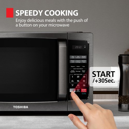 TOSHIBA ML-EM09PA(BS) Small Microwave Oven with 6 Auto Menus, Mute Function & Child Lock, LED Lighting, 0.9 Cu Ft, 10.6 Inch Removable Turntable, 900W, Countertop, Black Stainless Steel