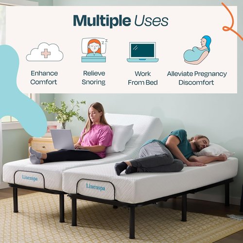Linenspa Adjustable Bed Frame - Ergonomic Electric Base with Independent Head & Foot Incline - Twin XL