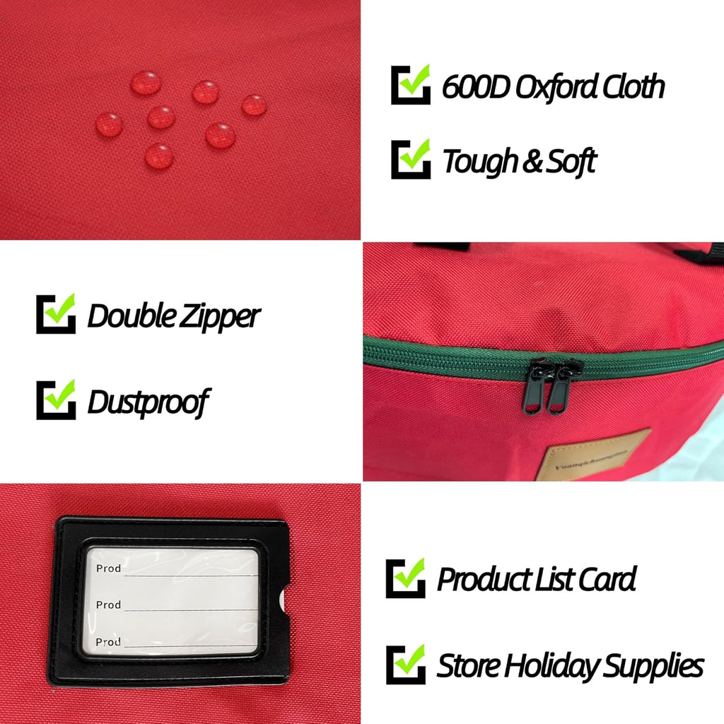 Skiennix Wreath Storage Container - Heavy Duty 600D Oxford Cloth, 30x12 Inch, Red Double Storage Bag for Christmas Wreaths