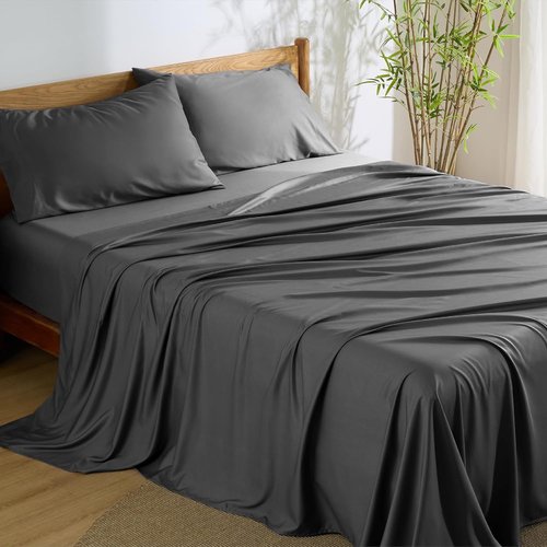 Bedsure Cooling Bed Sheets - Rayon from Bamboo, Breathable & Soft, Deep Pocket Up to 16 Inches, Grey