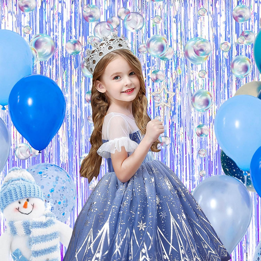 Skiennix Iridescent Party Streamers - Tinsel Foil Fringe Curtains with Colorful Bubble Garlands | Perfect for Ocean-Themed Celebrations