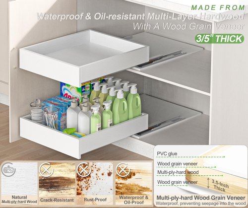 MyLifeUNIT Wooden Pull Out Drawers for Cabinets, 18"W Fully Assembled Pull-Out Cabinet Organizer Shelves, Soft Close Slide Out Drawer for Kitchen Cabinet