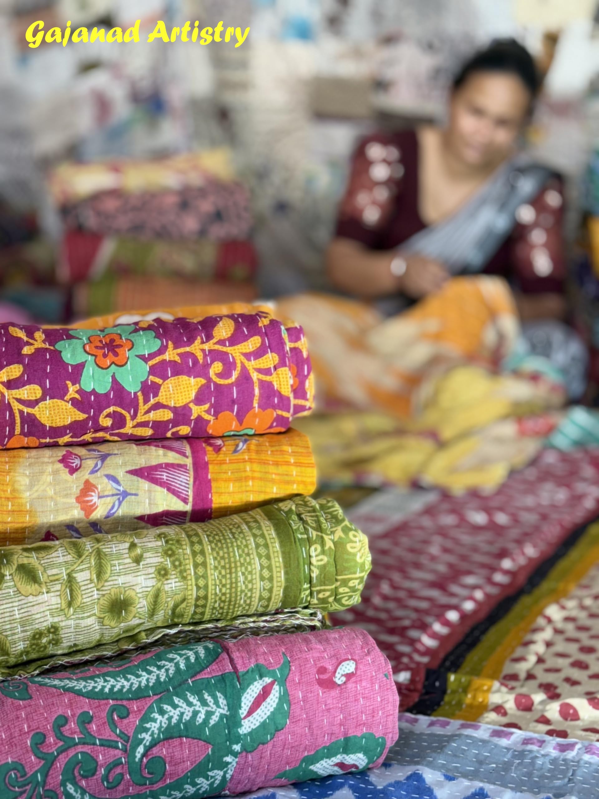 Gajanad Artistry 5 Piece Handmade Indian Vintage Kantha Quilts Reversible Bohemian Home Decor Blanket – Assorted Color Twin Size 85X55 Inches