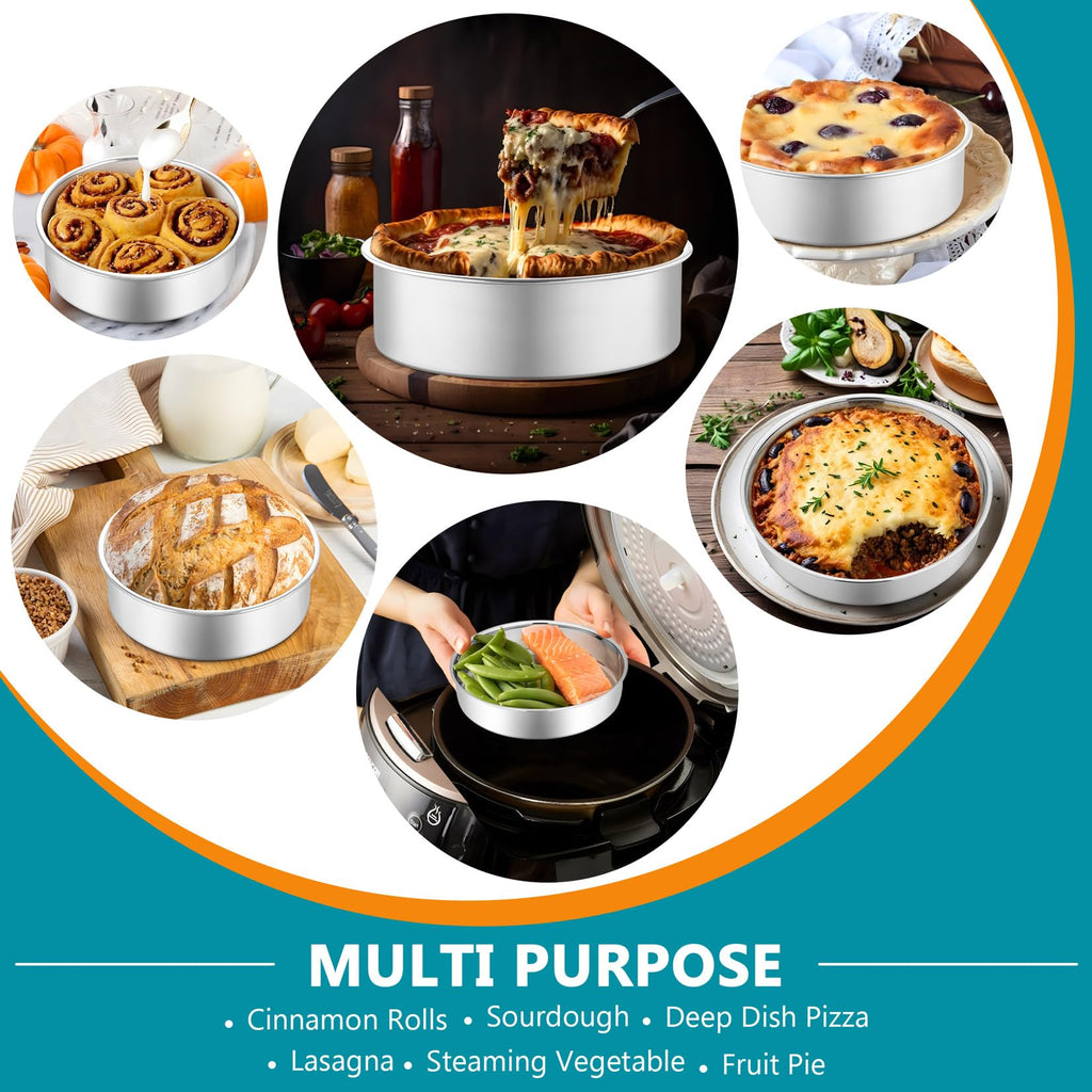 P&P CHEF 5 Inch Round Cake Pan Set of 3, Stainless Steel Round Baking Layer Pans Bakeware for Layer Birthday Cake, Fit Oven/Pots/Pressure Cooker, Leakproof & Dishwasher Safe, Silver