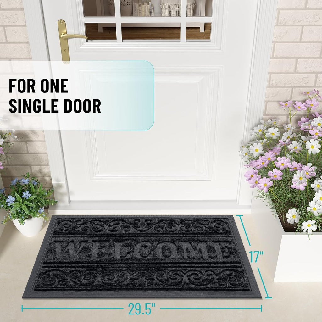 OLANLY Heavy Duty Welcome Door Mat - Waterproof, Stain Resistant, Easy Clean | 29.5 x 17 Inches, Black