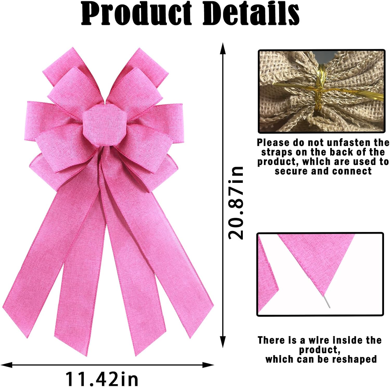 Rose Pink Burlap Wreath Bow - 20 x 11 Inches | Easter & Farmhouse Decor for Front Door
