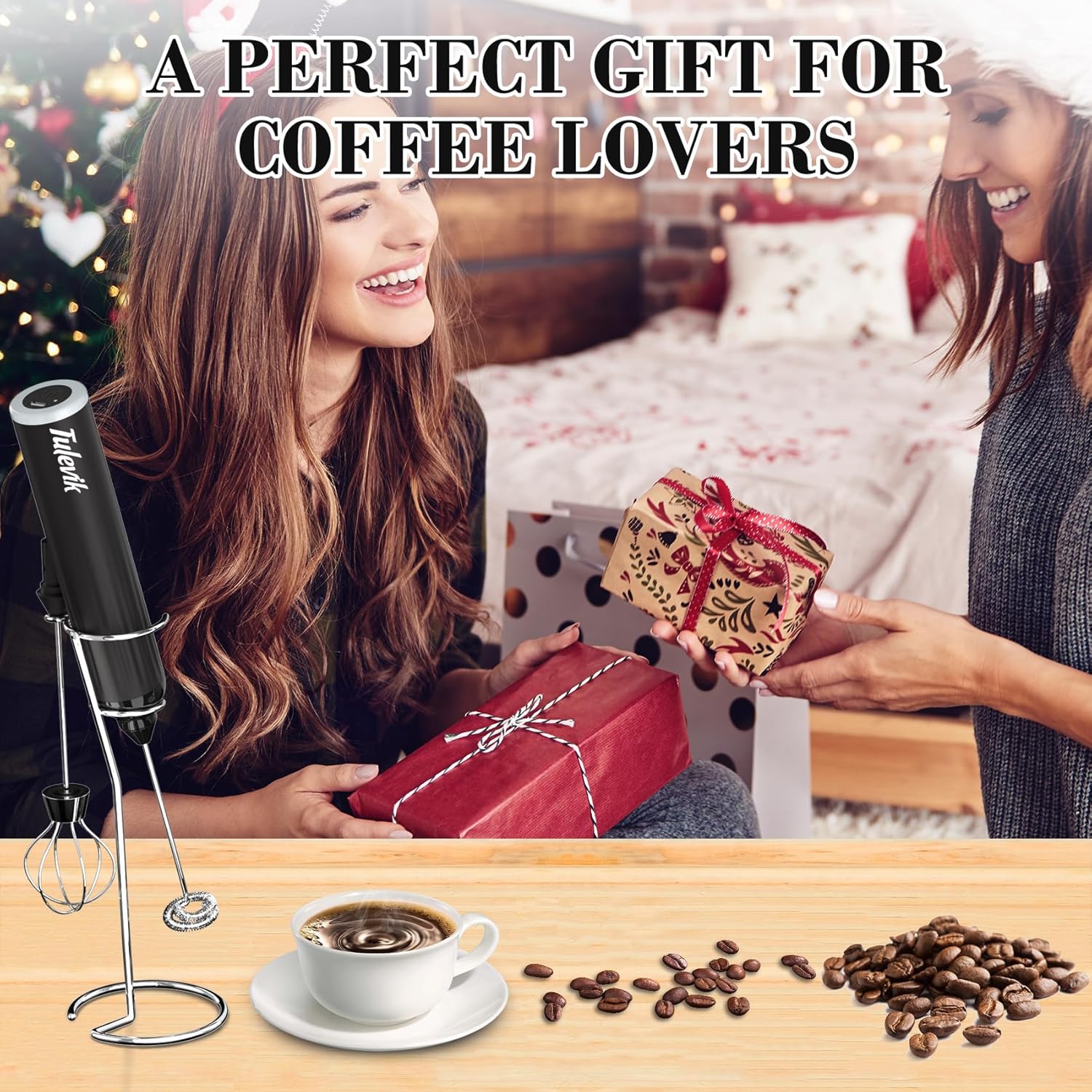 Milk Frother Handheld - Electric Coffee Frother Wand with USB Rechargeable 3 Speeds | Mini Black Frother for Lattes, Cappuccinos, and More