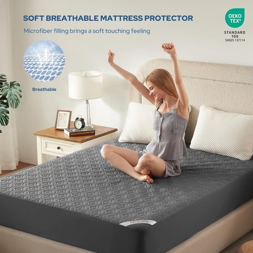 BEDLORE Waterproof Mattress Protector - Soft, Dirt-Proof Full Size Pad for Deep Pocket Mattresses (Gray, Pack of 2)