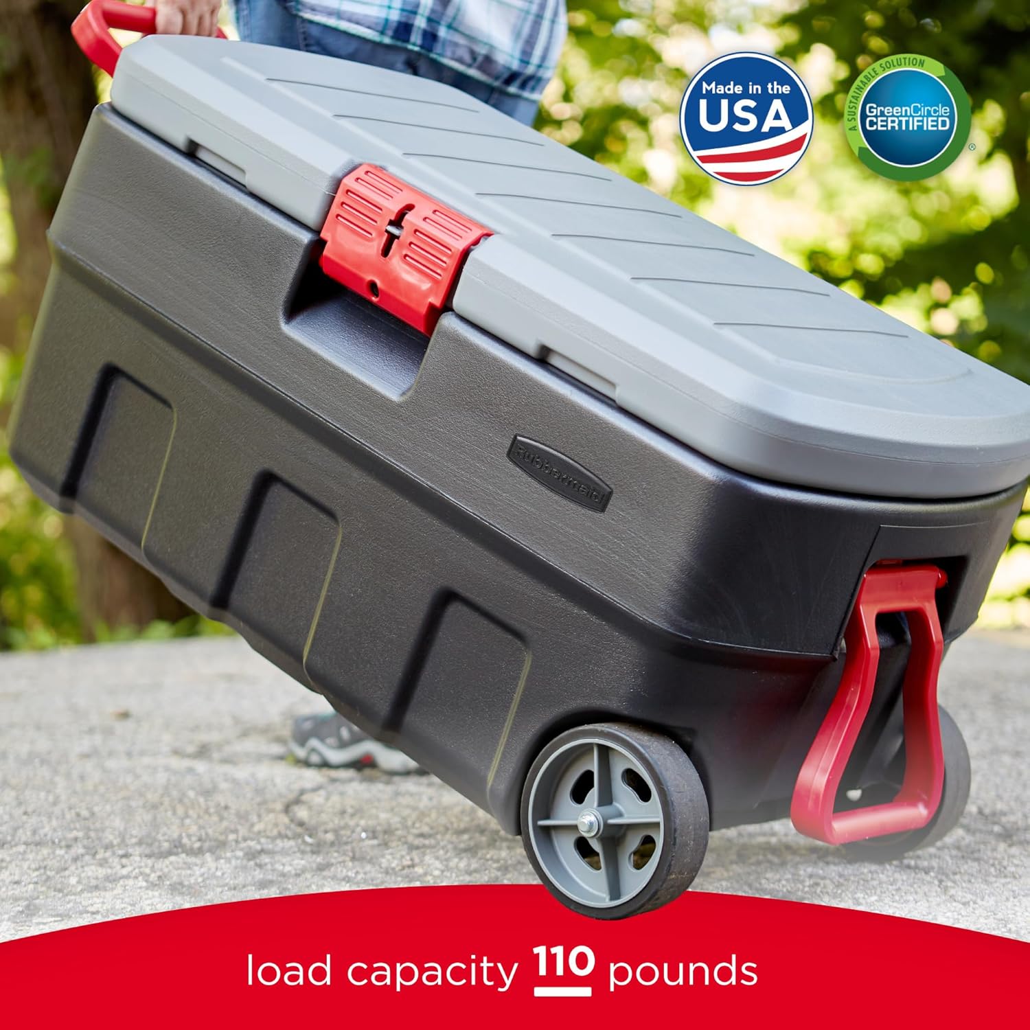 Rubbermaid ActionPacker 35 Gallon Storage Bin - Lockable, Durable Plastic with Wheels for Outdoor Gear | Gray & Black