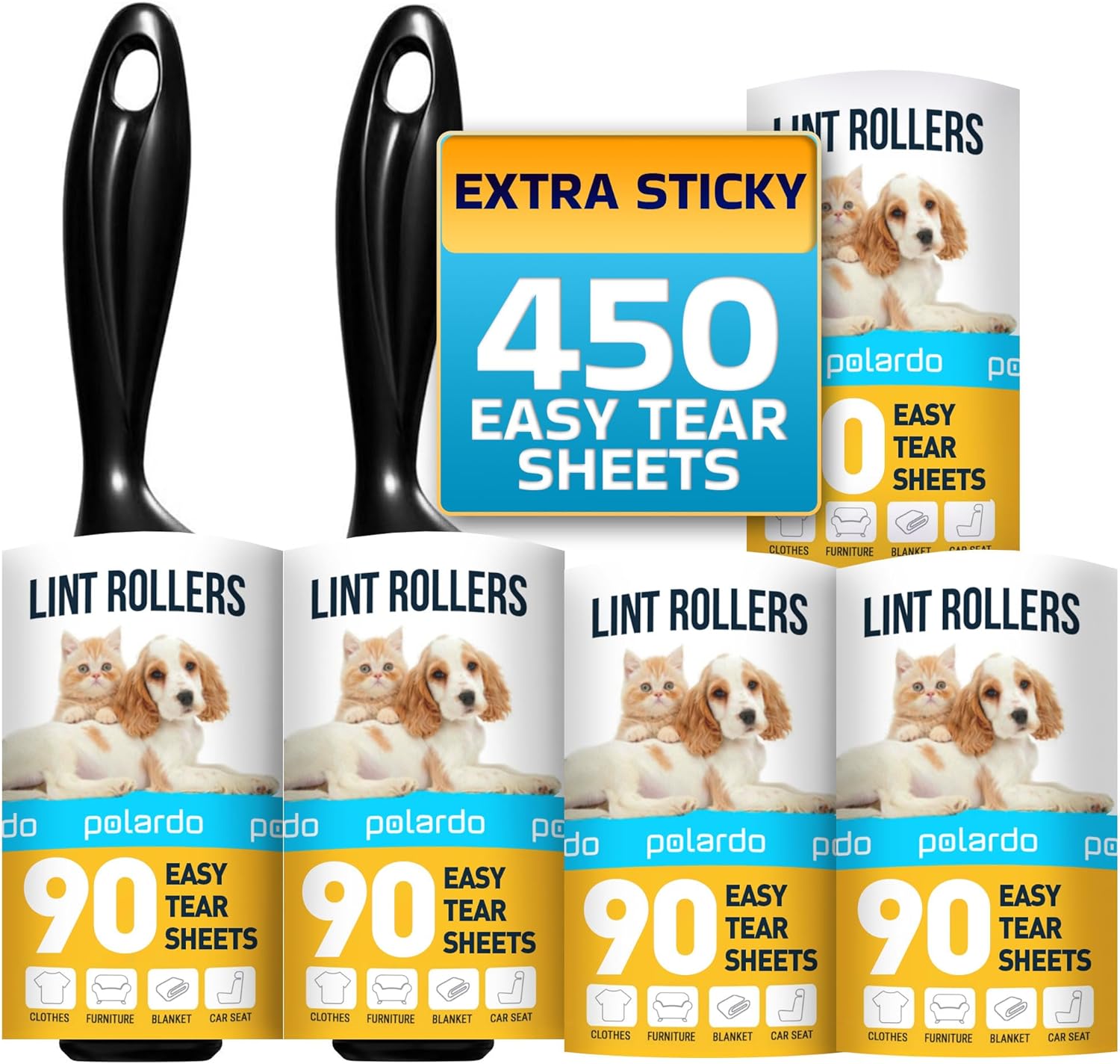 Skiennix Lint Rollers - Effective Pet Hair Remover for Couch, Clothes & Furniture - 5 Large Sticky Rollers
