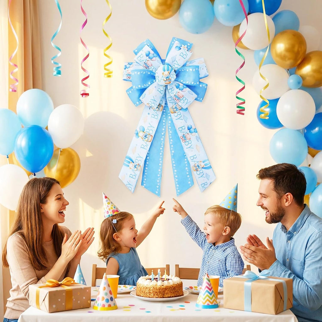 Skiennix Large Baby Shower Bows - 20x11 Inch Baby Blue Decorative Ribbons for Indoor/Outdoor Decor