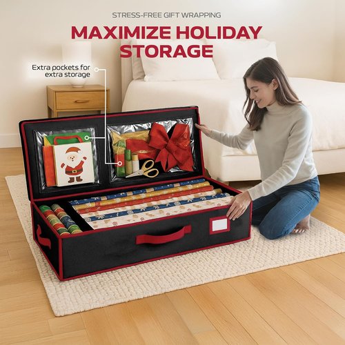Christmas Wrapping Paper Organizer by [Brand Name] - Storage Bag with Straps & Pockets | Fits Up to 24 Rolls, Black