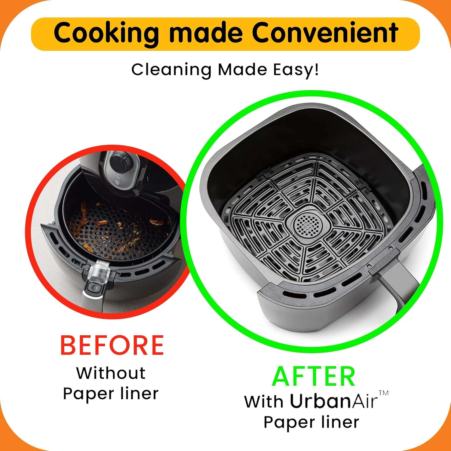 UrbanAir 6.5-Inch Square Air Fryer Paper Liners - 125 Non-Stick, Heat-Resistant Sheets for Easy Cleanup | Bleach-Free Parchment