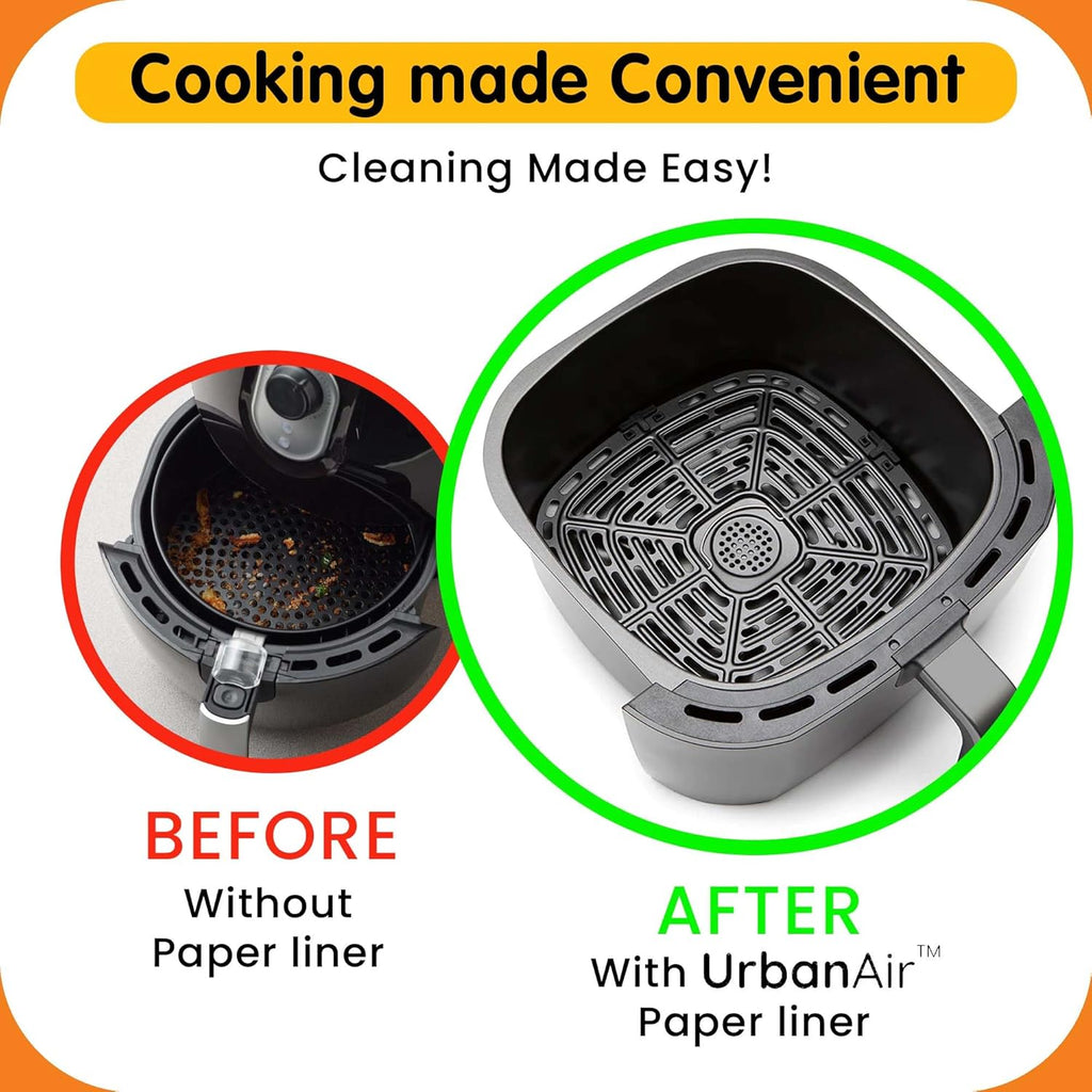 UrbanAir 8-Inch Square Air Fryer Paper Liners - 125pcs Non-Stick & Heat-Resistant for Easy Cleanup | Bleach-Free Parchment