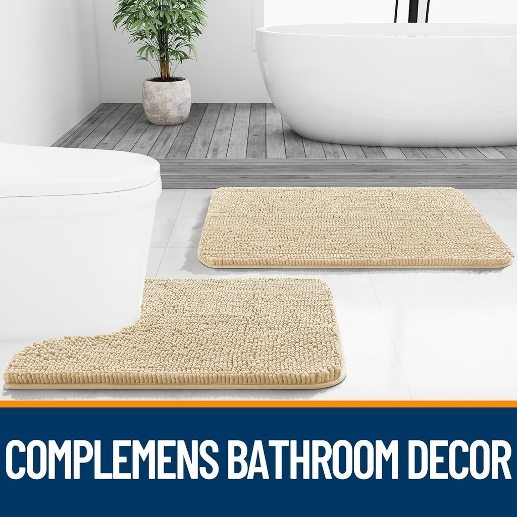 OLANLY Bathroom Runner Rugs - Extra Soft Chenille Bath Mats | 47x17, Quick Dry, Machine Washable, Beige
