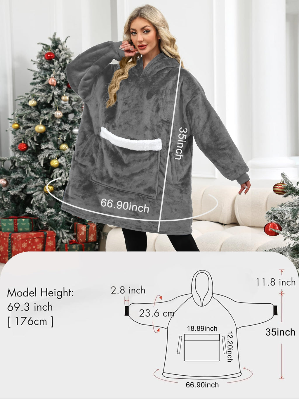 Wearable Blankets for Women, Hooded Blanket Sweatshirt as Christmas Birthday Gifts for Women, Cozy Sherpa Hoodie for Adult
