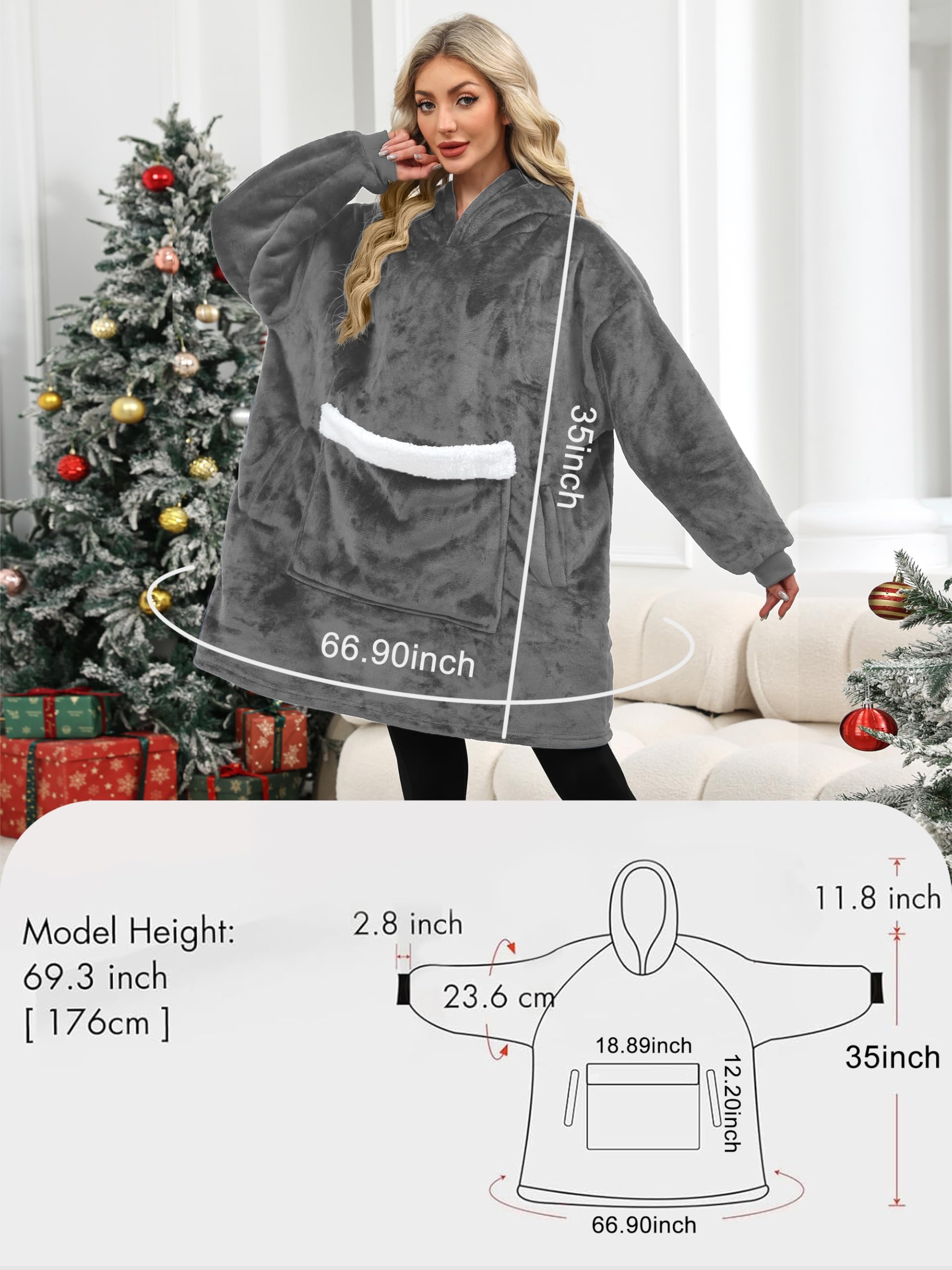 Wearable Blankets for Women, Hooded Blanket Sweatshirt as Christmas Birthday Gifts for Women, Cozy Sherpa Hoodie for Adult
